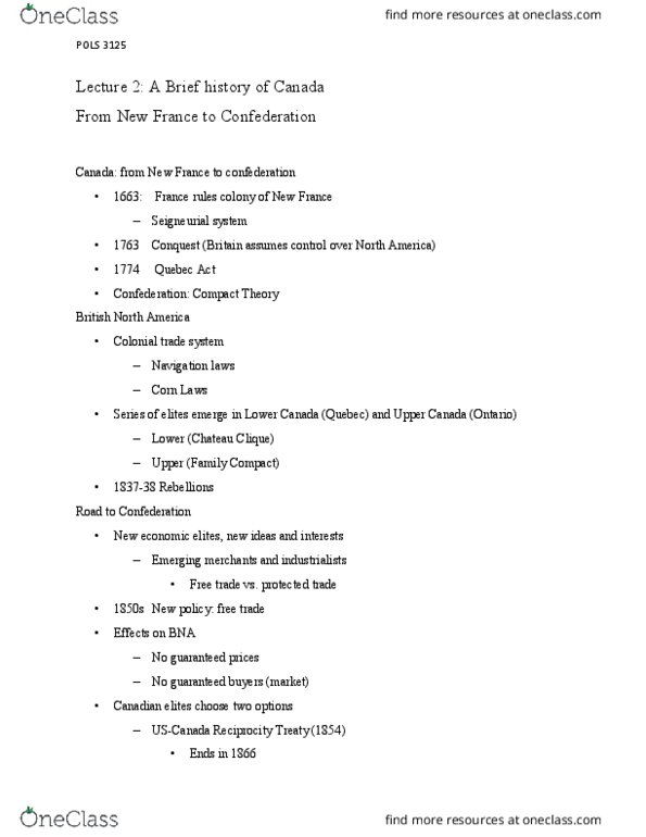 POLS 3125 Lecture Notes - Lecture 2: Territorial Authorities Of New Zealand, Seigneurial System Of New France, Navigation Acts thumbnail