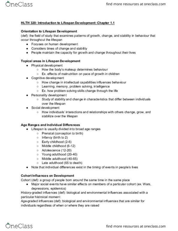 HLTH 220 Chapter Notes - Chapter 1.1: Menopause, Personality Development, Social Change thumbnail