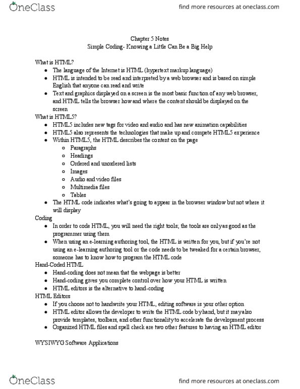ICT 390 Chapter Notes - Chapter 5: Signify, Html, Hypertext thumbnail
