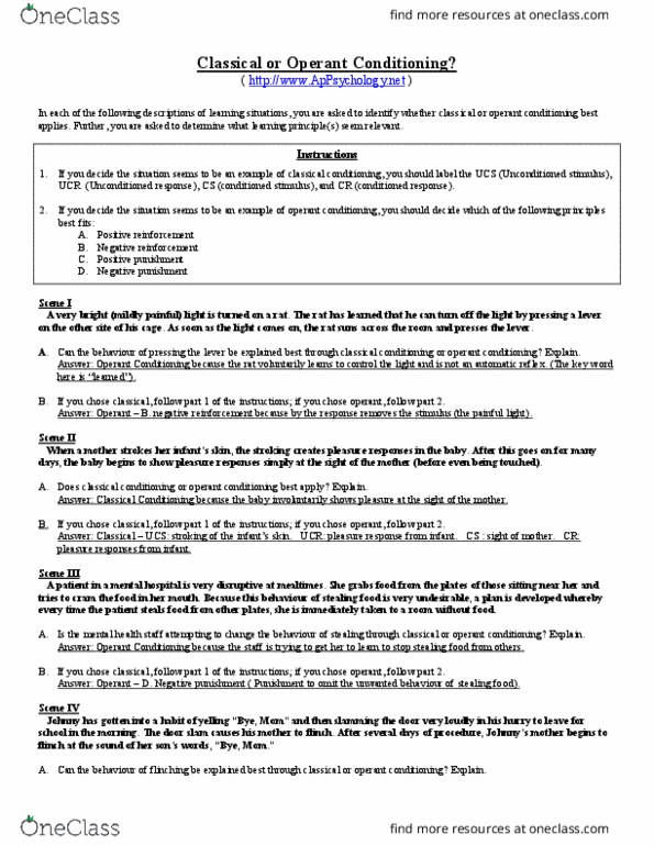 PSCH 100 Chapter Notes - Chapter 2: Classical Conditioning, Reinforcement, Operant Conditioning thumbnail