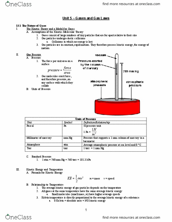 CHEM 112 Chapter Notes - Chapter 5: Combined Gas Law, Effusion, Ideal Gas Law thumbnail