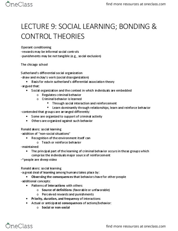 CRIM 300W Lecture 9: 9 Social learning; bonding & control theories thumbnail