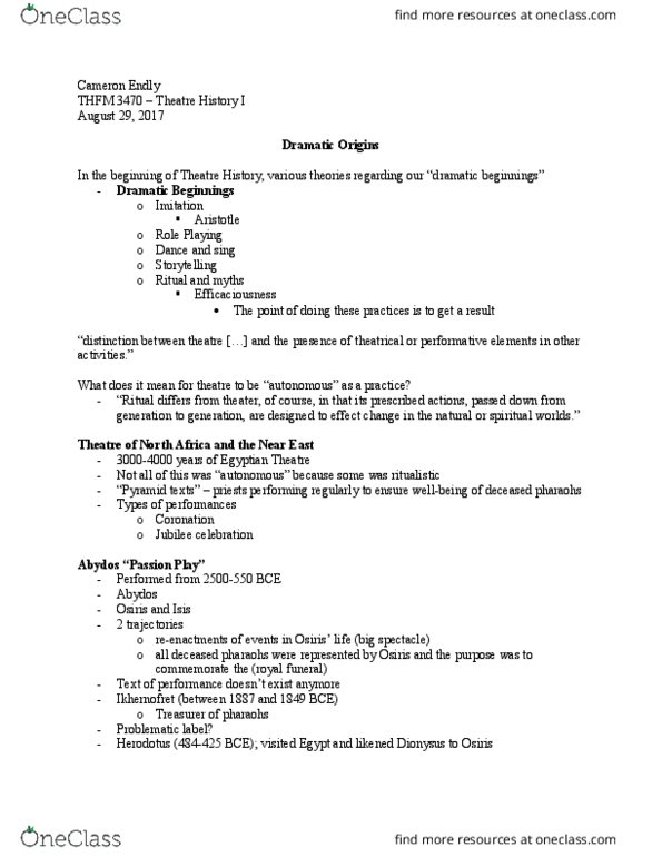 THFM 3470 Lecture Notes - Lecture 3: Memphis, Egypt, Pyramid Texts thumbnail