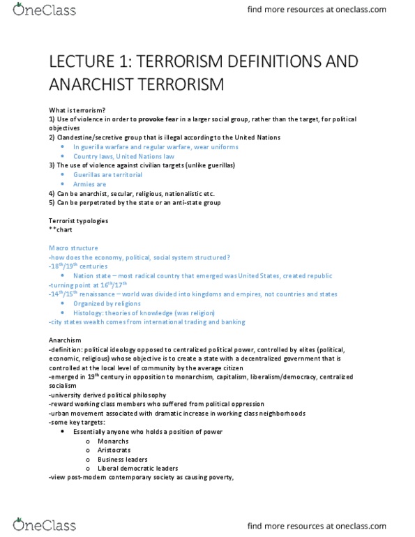 CRIM 413 Lecture Notes - Lecture 1: Guerrilla Warfare, Political Philosophy, Histology thumbnail