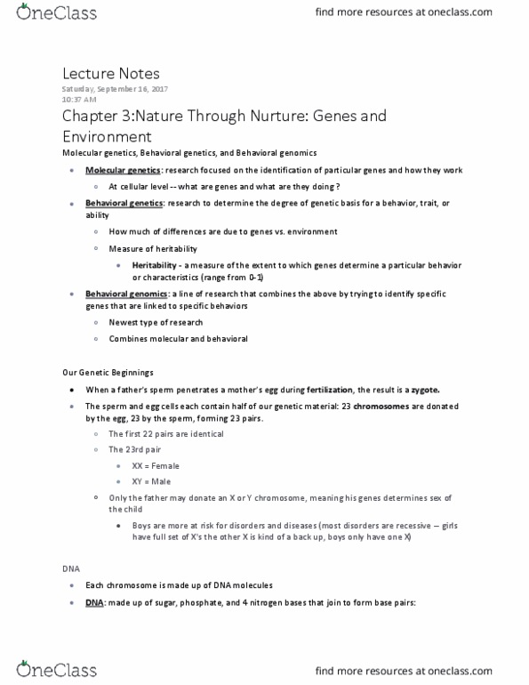 HDFS220 Lecture Notes - Lecture 5: Genetic Disorder, Human Genome Project, Phenylketonuria thumbnail