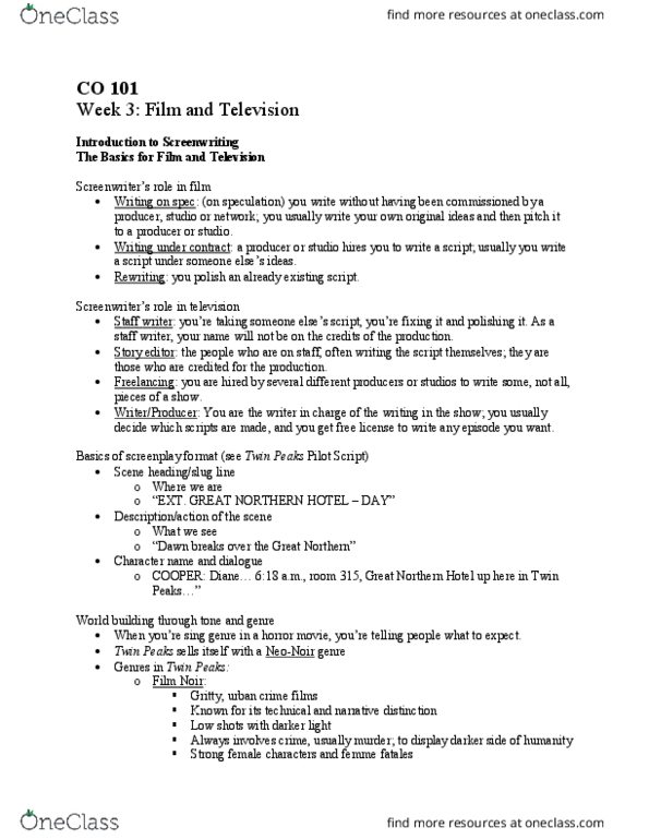 COM CO 101 Lecture Notes - Lecture 5: Ensemble Cast, Melodrama, Staff Writer thumbnail