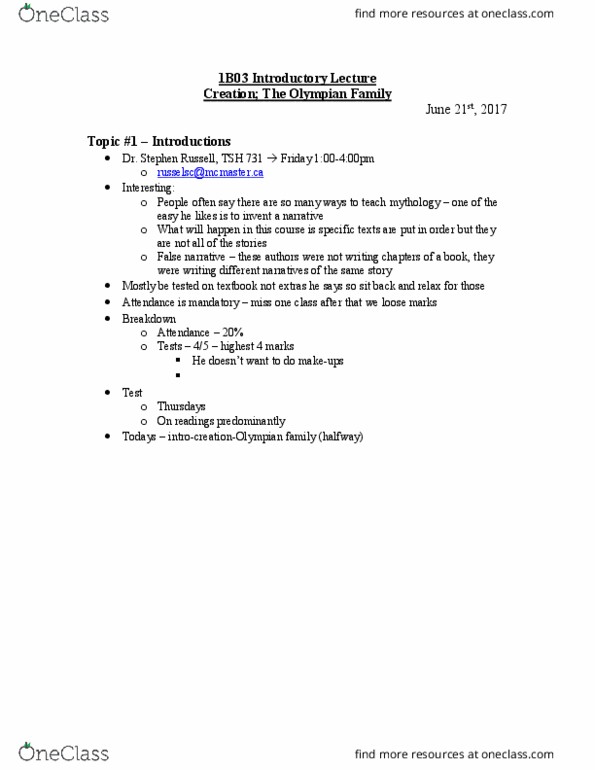CLASSICS 1B03 Lecture Notes - Lecture 1: Egyptus, Heroides, Pythia thumbnail