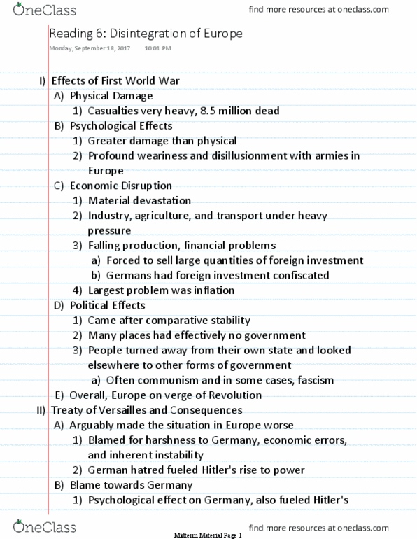 HISTORY 2500 Chapter Notes - Chapter 5: Baltic States, Nationstates, Polish Corridor thumbnail