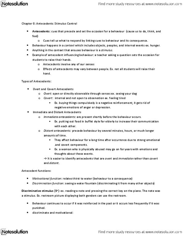 PSYB45H3 Chapter Notes - Chapter 8: Insomnia, Stimulus Control, Reinforcement thumbnail