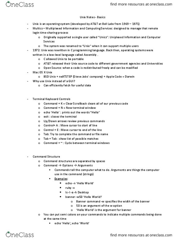 CMPSC 122 Lecture 1: Unix Notes - Basics thumbnail