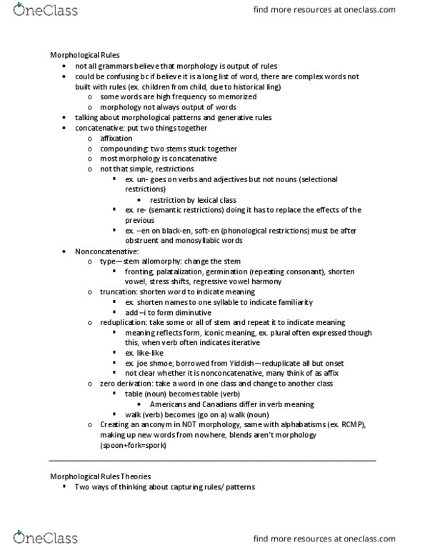 LING 3005 Lecture Notes - Lecture 3: Affix, Reduplication, Germination thumbnail