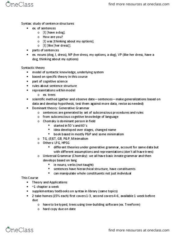 LING 3004 Lecture Notes - Lecture 1: Scientific Method, Noam Chomsky, Head-Driven Phrase Structure Grammar thumbnail