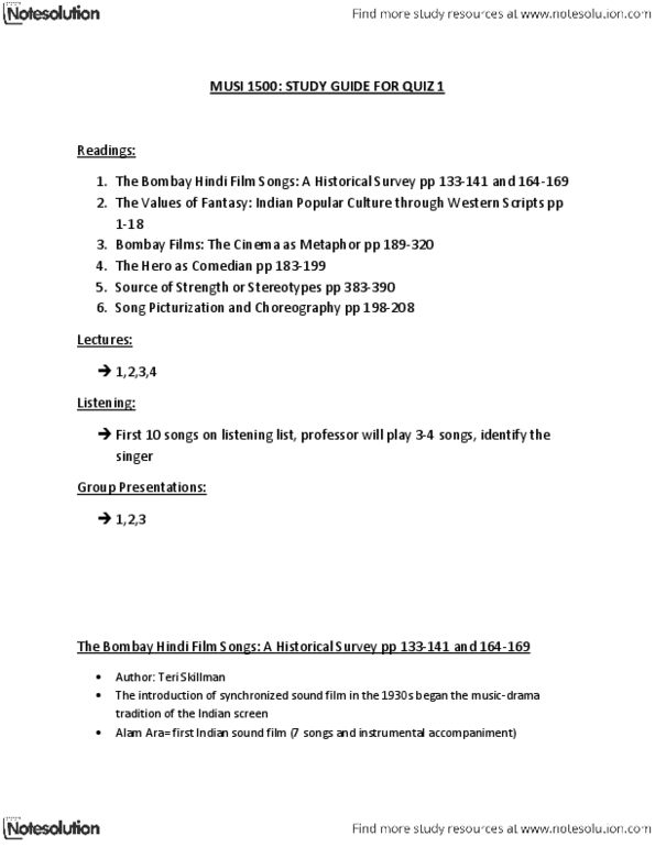 MUSI 1500 Chapter Notes -Sarod, Song 2, Indian Independence Movement thumbnail