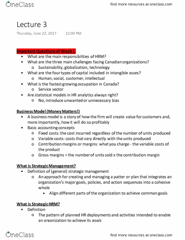 COMMERCE 2BC3 Lecture Notes - Lecture 3: Strategic Planning, Strategic Management, Society For Human Resource Management thumbnail