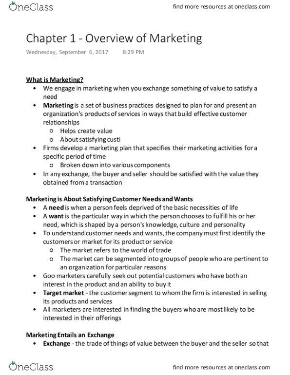 COMMERCE 2MA3 Chapter Notes - Chapter 1: Marketing, Marketing Mix, Marketing Channel thumbnail