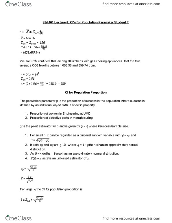STAT 401 Lecture Notes - Lecture 6: Statistical Parameter, Point Estimation, Sample Size Determination thumbnail
