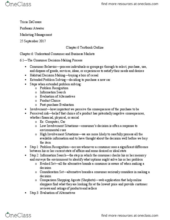 MKTG 2101 Chapter Notes - Chapter 6: Belongingness, Determinant, Purchase Order thumbnail