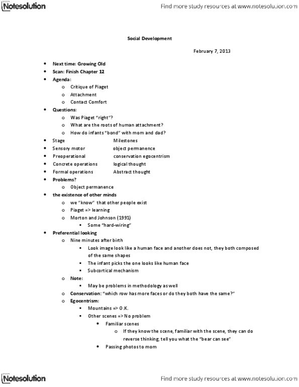 Psychology 1000 Lecture Notes - The Roots, Broccoli, Object Permanence thumbnail