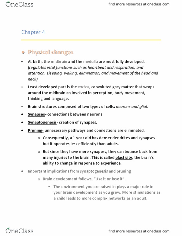 PSY 2301 Chapter Notes - Chapter 4: Congenital Disorder, Synaptogenesis, Developmental Psychology thumbnail