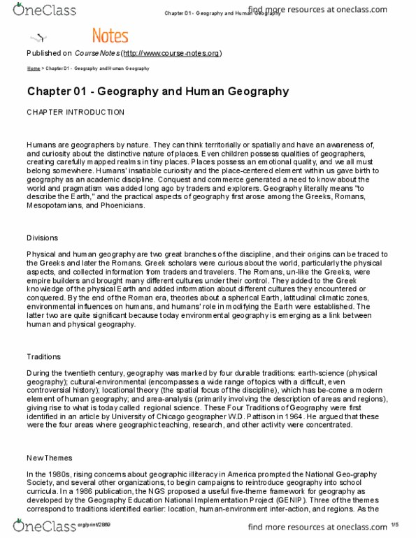 HIST 101 Chapter Notes - Chapter 1: Human Geography, Integrated Geography, Regional Science thumbnail