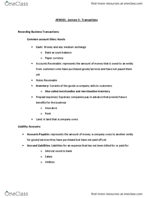 AFM101 Lecture Notes - Lecture 3: Deferral, Retained Earnings, Share Capital thumbnail
