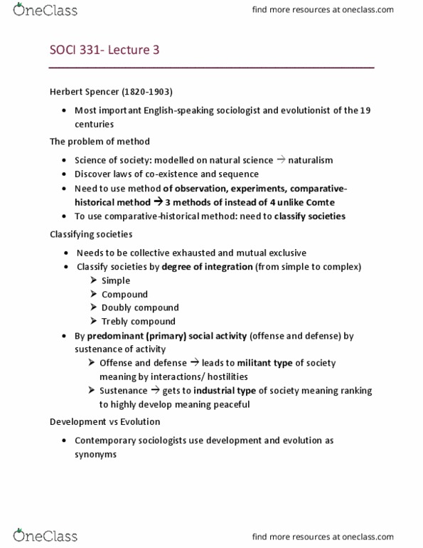 SOCI 313 Lecture Notes - Lecture 3: Historical Method, Immanence, Social Evolution thumbnail