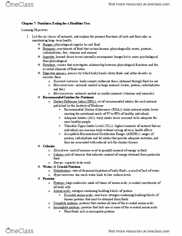 APPH 1040 Chapter Notes - Chapter 7: Maltose, Nutrition, Lipoprotein thumbnail