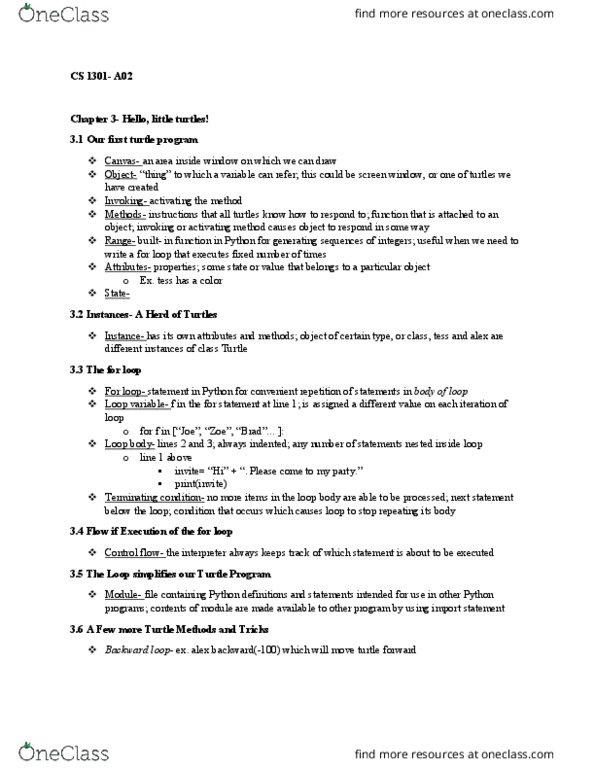CS 1301 Chapter Notes - Chapter 3: For Loop, Control Flow, Module File thumbnail