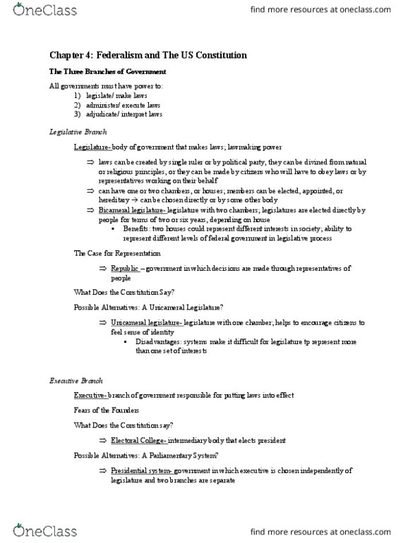 INTA 1200 Chapter Notes - Chapter 4: Bicameralism, Enumerated Powers, Parliamentary System thumbnail