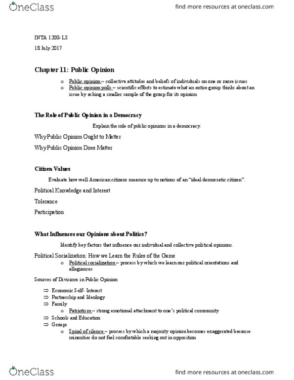 INTA 1200 Chapter Notes - Chapter 11: Sampling Error, Rational Ignorance thumbnail