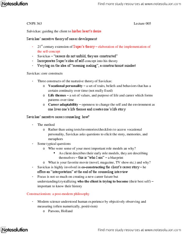 CNPS 363 Lecture Notes - Qualitative Inquiry, Narratology, Career Counseling thumbnail
