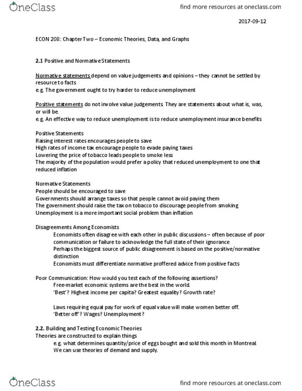 ECON 208 Lecture Notes - Lecture 2: Tim Hortons, Exogeny, Equation thumbnail