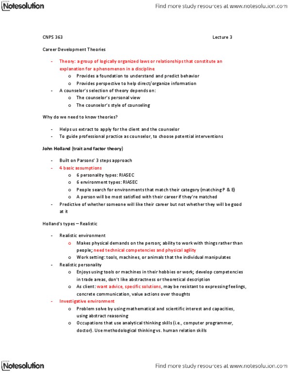 CNPS 363 Lecture Notes - Social Environment, Strong Interest Inventory, Family Values thumbnail