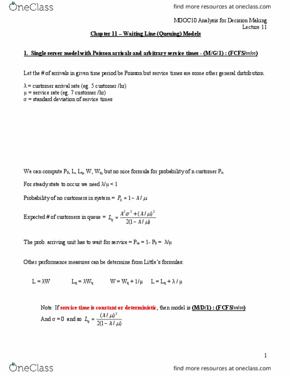 MGOC10H3 Lecture Notes - Lecture 11: Poisson Distribution, Busy Signal, Internet Service Provider thumbnail