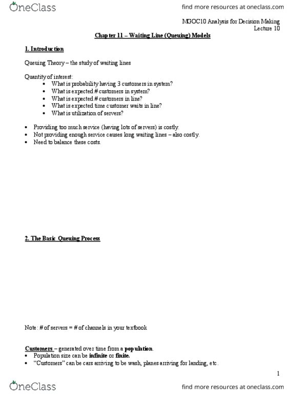 MGOC10H3 Lecture Notes - Lecture 10: Queueing Theory, Exponential Distribution, Random Variable thumbnail