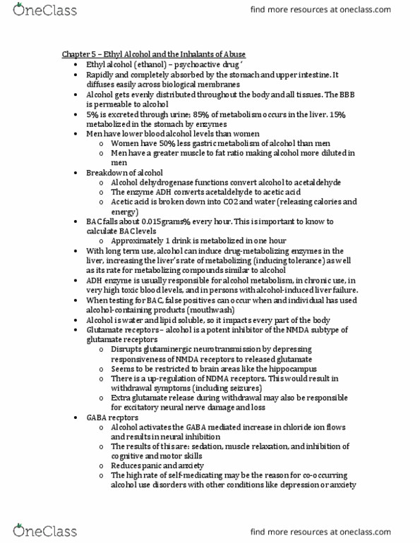 PSYC 3403 Chapter Notes - Chapter 5: Alcohol Dehydrogenase, Nucleus Accumbens, Cannabinoid thumbnail