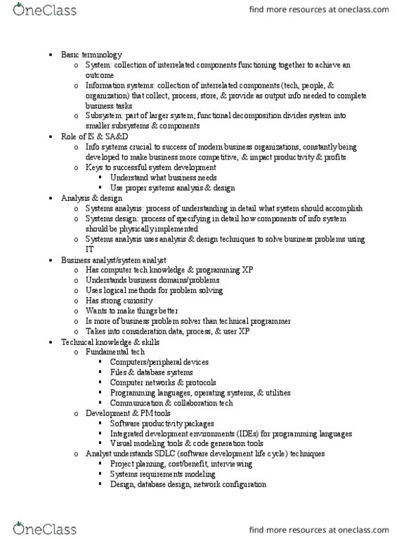 INSY 3441 Lecture Notes - Lecture 1: Project Management Software, Systems Analysis, Systems Analyst thumbnail