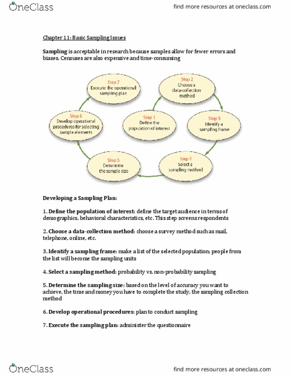 MARK 302 Lecture Notes - Lecture 11: Nonprobability Sampling, Simple Random Sample, Sampling Error thumbnail