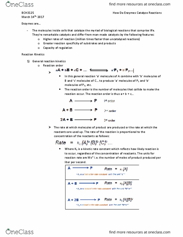 BCH 3125 Lecture Notes - Lecture 5: Equilibrium Constant, Reaction Rate, Reaction Rate Constant thumbnail