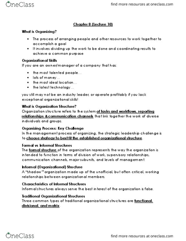 GMS 200 Lecture Notes - Lecture 10: Strategic Management, Hierarchical Organization thumbnail