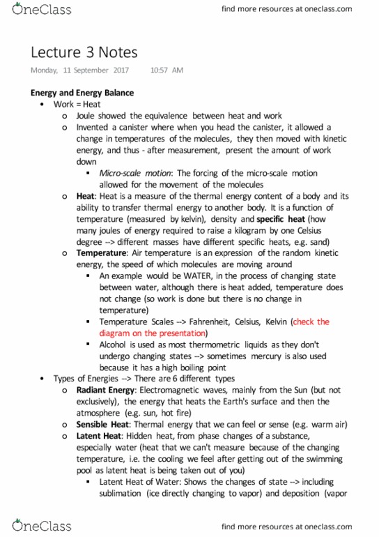 GEOB 204 Lecture Notes - Lecture 3: Thermal Energy, Boiling Point, Kilogram thumbnail