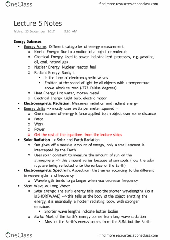 GEOB 102 Lecture Notes - Lecture 5: Radiant Energy, Nuclear Reactor, Electric Light thumbnail