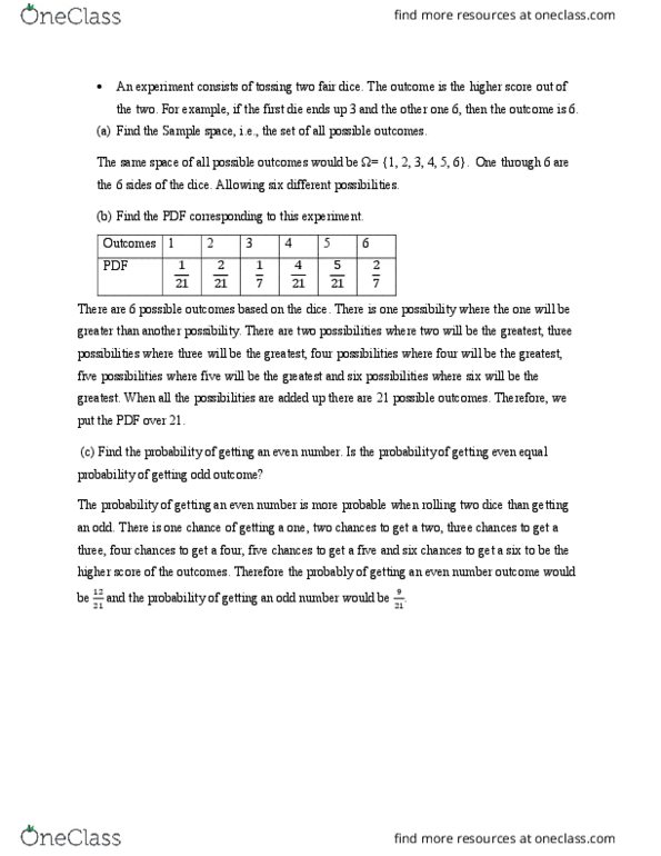 MATH 3332 Lecture Notes - Lecture 2: Sample Space thumbnail