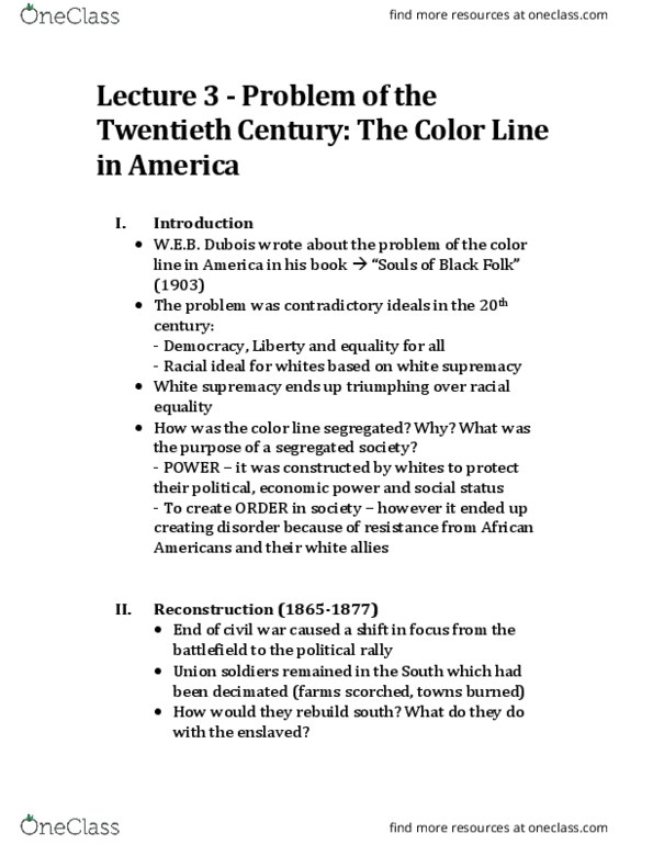 HIST 2112 Lecture Notes - Lecture 3: Jim Crow Laws, Jump Jim Crow, Grandfather Clause thumbnail