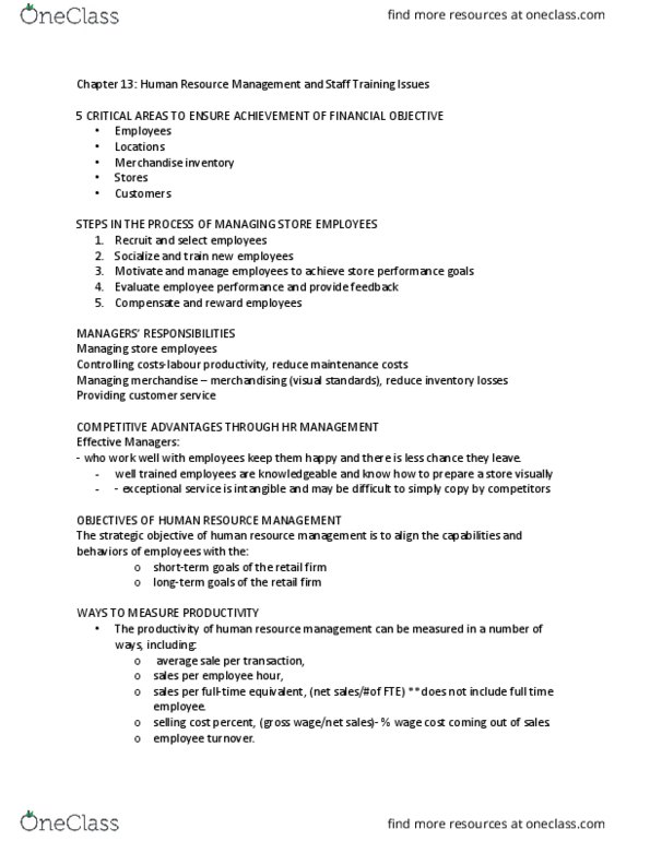 MGT 3230 Chapter Notes - Chapter 13: Human Resource Management, Strategic Management, Full-Time Equivalent thumbnail