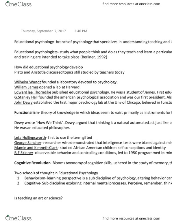 FNDS 21230 Lecture Notes - Lecture 1: Edward Thorndike, American Psychological Association, Educational Psychologist thumbnail