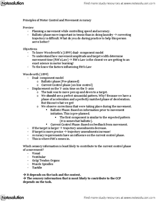 HMB200H1 Lecture Notes - Exact Sciences, Motor Learning, Motor System thumbnail