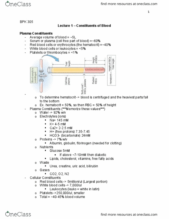 BPK 305 Lecture Notes - Lecture 1: Colony-Stimulating Factor, Hematocrit, Thrombopoietin thumbnail