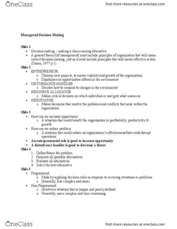 Kinesiology 2298A/B Lecture Notes - Lecture 6: Decision-Making, Bounded Rationality, Rationality thumbnail