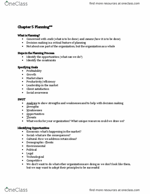 Kinesiology 2298A/B Lecture Notes - Lecture 5: Strategic Planning, Swot Analysis, Decision-Making thumbnail